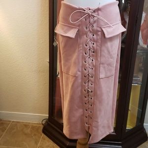 Pink front lace up skirt with pockets and back spl